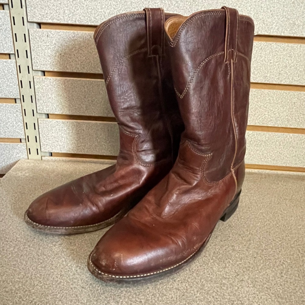Justin Mens Brown Leather Western Cowboy Boots 3163 Made in USA Round Toe 7.5‎
